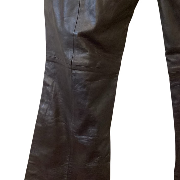 About You x Bella Chocolate Brown Flare Lamb Leather Pants Medium Size 8 - Picture 7 of 16